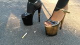 Lady L walking with extreme high heels and smoking. snapshot 4