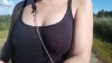 Boob walk in my black shirt, my hard nipples are visible for everyone - boob walk snapshot 2