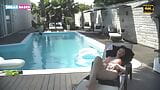 Busty Brunette Kolett Poolside Pussy Stretch snapshot 2