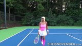 Sexy nena negra ahogada follada duro en misionero después del tenis snapshot 2