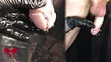 Close and detailled cock sounding in latex gloves. Very nice cumshot on her gloves. snapshot 18