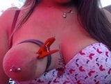 One tied tit with clamps on Latina snapshot 17