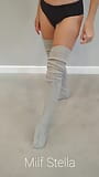 Thigh High Cable Knit Boot Socks Try On snapshot 2