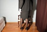 elegant woman in gray suit, and dark black vintage stockings snapshot 6