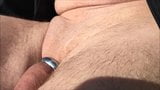 Jerking on public Bench with Cockring and Ballstretcher snapshot 9