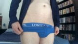 Kudoslong close-up in blue briefs as he takes out his uncut flaccid cock pulls back his foreskin and wanks snapshot 2