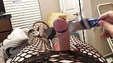 Fishnets and e-stim. Bound dick and balls slapped for a hands free cum snapshot 9