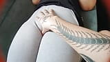 The leggings mark her big pussy and she invites me to touch her inside snapshot 6