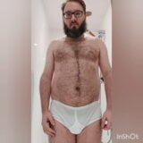 Hairy chastity bear pisses his tighty whities snapshot 1