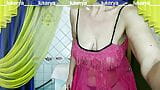 Hot housewife Lukerya records flirting clips, sits on the washing machine, chats merrily and shows naked striptease. snapshot 14