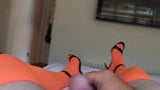 Neon Orange Stockings Strappy 5 inch Heels  with Cum snapshot 8