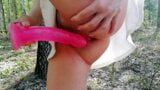No parque, eu fodo minha buceta apertada com um vibrador rosa snapshot 5