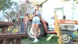 Beautiful brunette farmer girl masturbating on tractor snapshot 1