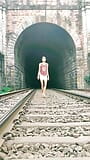 Masterbating outdoor public nude boy railway Tunnel snapshot 1