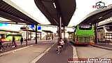 German Skinny student teen pickup at public bus station snapshot 2