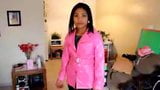 Asian in pink PVC coat and black leather pants snapshot 1