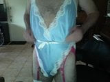 cd lingerie blue and white frilly teddy wank snapshot 2