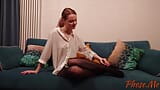 Petite Blonde Nicole In Seamless Black Pantyhose Teasing snapshot 6