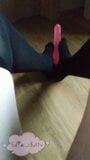 Cute little sissy trying practice footjob in black stockings snapshot 5