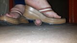 Awek montel memijak zakar memakai sandal wedge snapshot 7
