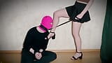 Mistress in shoes and short skirt makes her slave on a leash kiss her feet - girlz .pro - janewalker98 snapshot 12