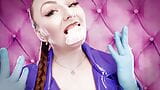 ASMR: eating food with braces, blue nitrile gloves fetish (SFW video) Arya Grander snapshot 14