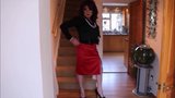 Red satin skirt with slit snapshot 4