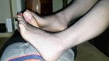 Fishnet stockings footjob with my long toes snapshot 9