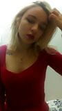 Lovely tender charming homemade striptease in a red sweater snapshot 6