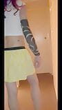 Teasing in my yellow skirt and piggy top ,,im a bit wobbly on my big heels i need practice hehe snapshot 10