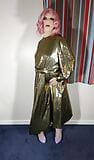 hot tv crossdresser in super silky gold shiny dress snapshot 5