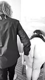 Slow and sensual kinky couple in black and white snapshot 7