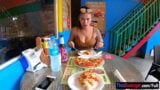 Pizza before making a homemade sex tape with busty Asian GF snapshot 3