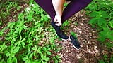 Barefeet titslapping in public forest snapshot 3