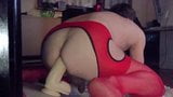 MY HUSBAND RIDING HIS FAVORITE DILDO IN RED OUVERT PANTYHOSE snapshot 6