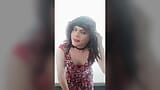 Crossdresser Touching her Dick in Sexy Dress and Stockings snapshot 1