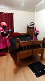 Sissy Maid Collared to Bed Post in Armbinder Self Bondage snapshot 4