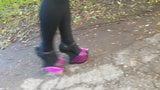 Lady L walking with exotic extreme high heels. snapshot 6
