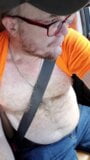 Pig pulls out his small hairy dad dick and jacks off in car snapshot 1