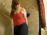 Chubby girl pees wearing jeans in shower snapshot 1