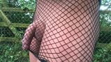 Cock in fishnet mini skirt in the woods snapshot 7