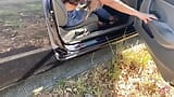 hairy pussy pissing on the street, in the car then hot blowjob snapshot 1