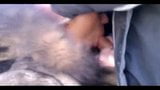 Woman in fur coat blowjob outdoor snapshot 2