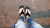 I tempt you with my sexy feet while walking on the street snapshot 16