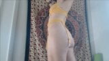 Hairy Anal Masturbation in Yellow Lingerie snapshot 2