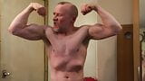 Muscular Daddy bodybuilder flexing muscles in gym vest then strips naked and jerks off his big cock! snapshot 9