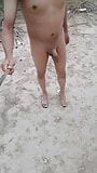 cute Trans plays naked with her feet and ass outdoors enjoy it snapshot 3