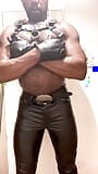 Black Mature Muscle in Leather Fetish Nipple Workout snapshot 14