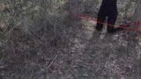 Sexo al aire libre en el bosque. vistiendo ropa sexy y tacones altos snapshot 1