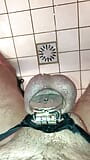 Shower pissing in micro chastity cage with penis plug POV snapshot 6